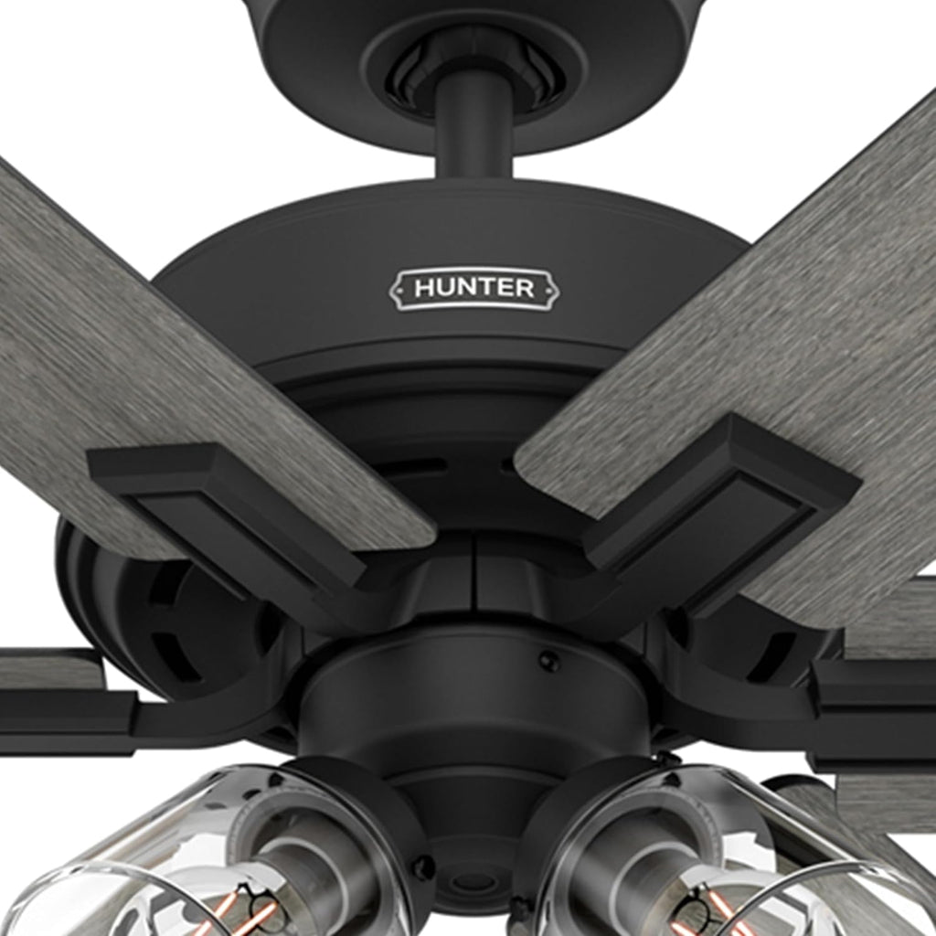Hunter Fan 52 Inch Matte Black Indoor Ceiling fan with Light and Remote for Bedroom, Living Room, Office, Kitchen (Renewed)