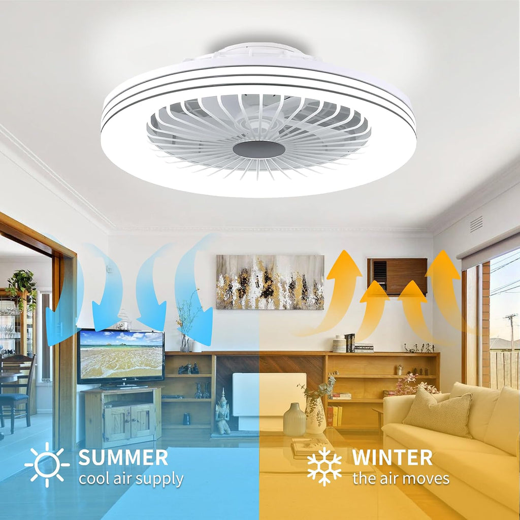 24' Low Profile Bladeless Ceiling Fan with Light, Enclosed Flush Mount Remote/APP Control, 3CCT Dimmable Light, Quiet 6 Speeds Timing Reversible