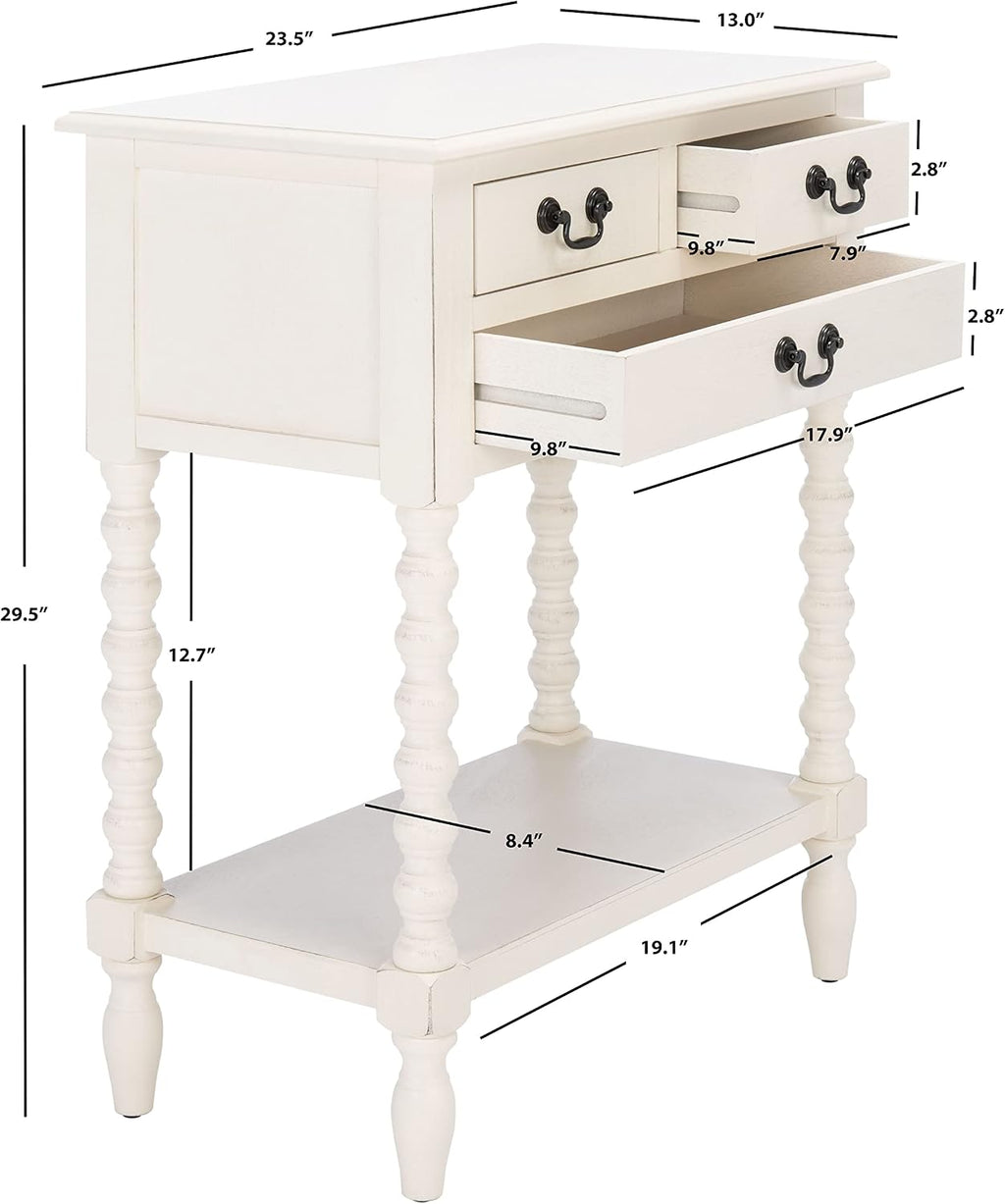 SAFAVIEH Furniture - Athena 3-Drawer Console Table - Distressed White - Solid Wood - Farmhouse Classic Design - Ideal for Entryway, Living Room, Hallway, 23.5' W x 13' D x 29.5' H (CNS5703A)