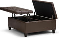 SIMPLIHOME Harrison Coffee Table Storage Ottoman - 36 inch Wide Upholstered Vegan Leather Square Lift-Top Ottoman in Chocolate Brown, Transitional Ottoman for Living Room with Hidden Storage