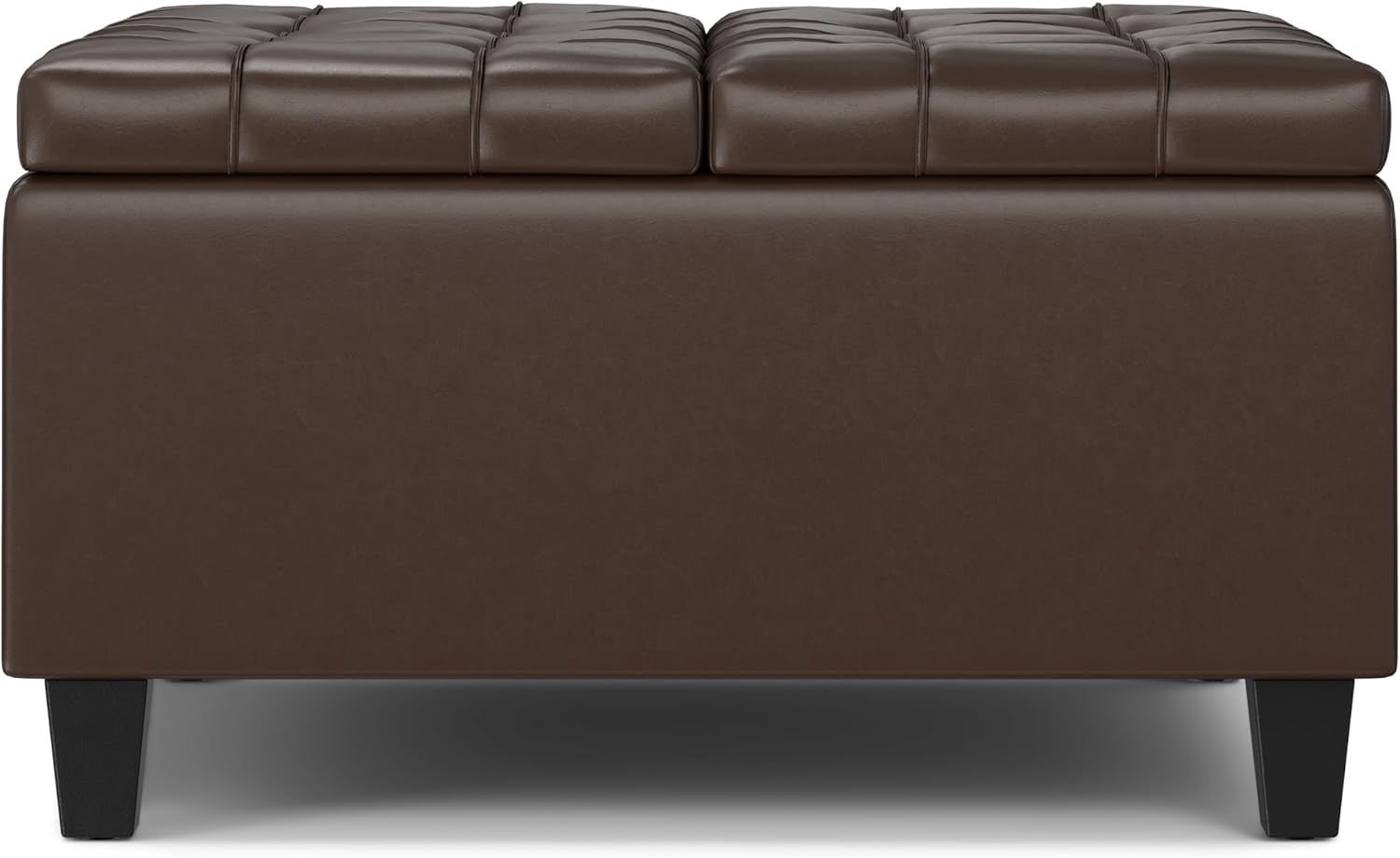 SIMPLIHOME Harrison Small Coffee Table Storage Ottoman - 30 inch Wide Upholstered Vegan Leather Square Lift-Top Ottoman in Chocolate Brown, Transitional Ottoman for Living Room with Hidden Storage