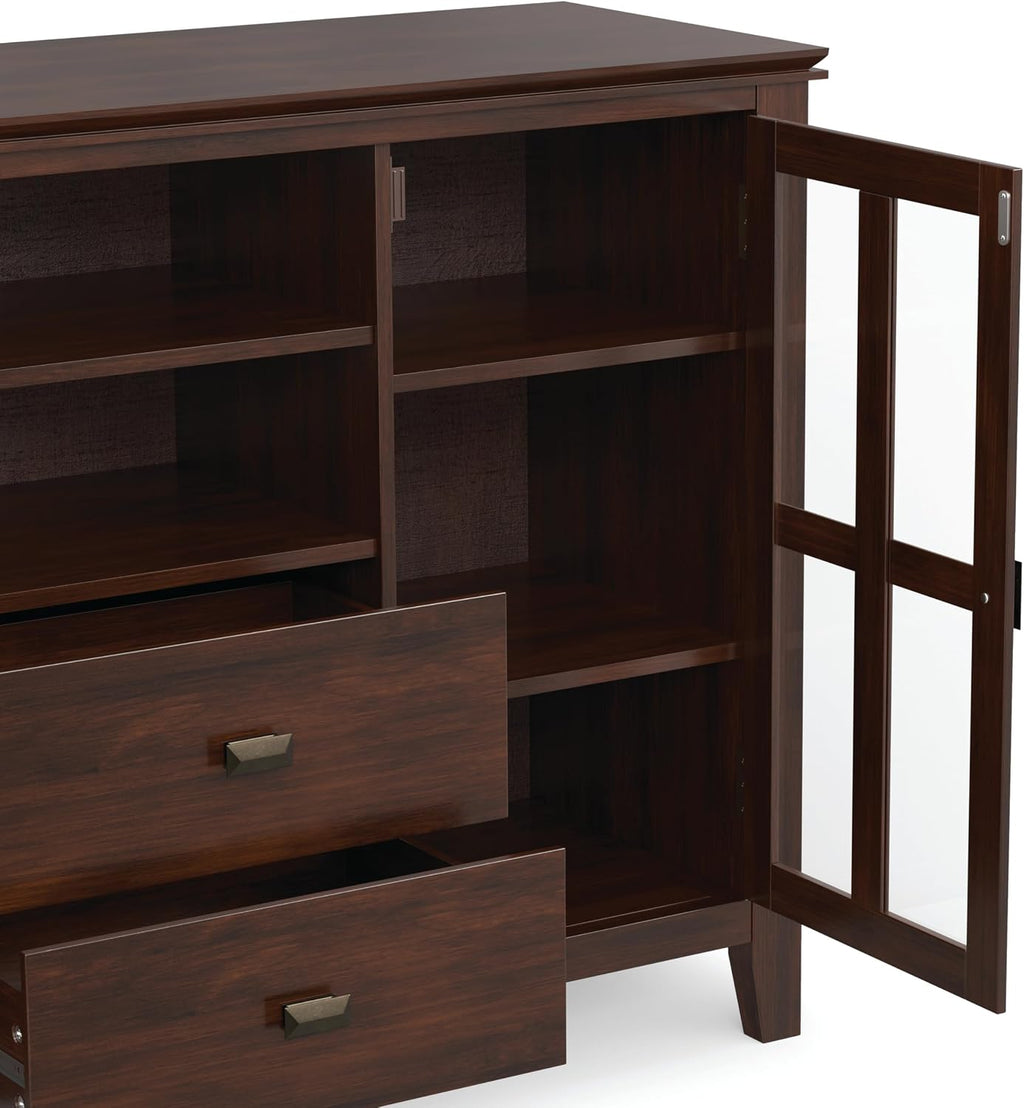 SIMPLIHOME Artisan TV Stand - 53 inch Wide Solid Wood Tall Media Console in Russet Brown, Contemporary Entertainment Center for Living Room for TVs up to 60 Inches with Drawers and Cable Management