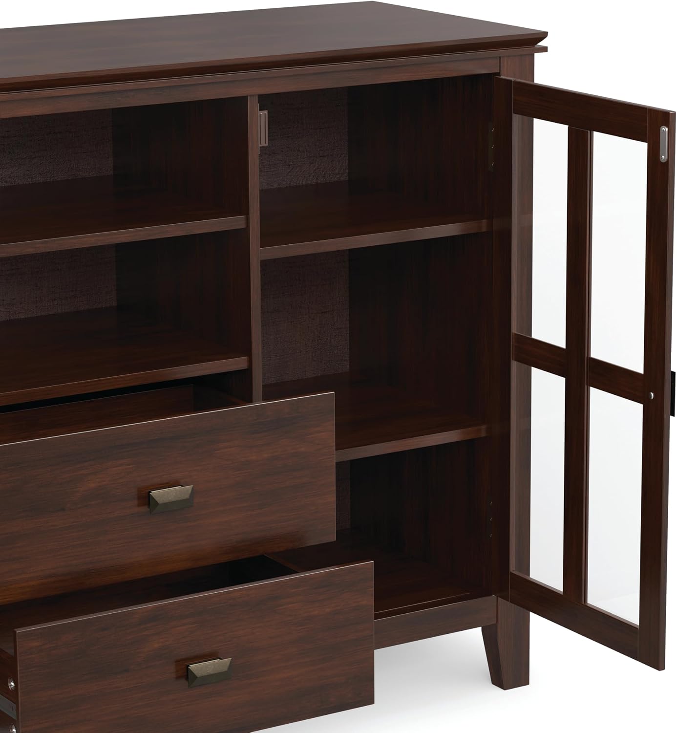 SIMPLIHOME Artisan TV Stand - 53 inch Wide Solid Wood Tall Media Console in Russet Brown, Contemporary Entertainment Center for Living Room for TVs up to 60 Inches with Drawers and Cable Management