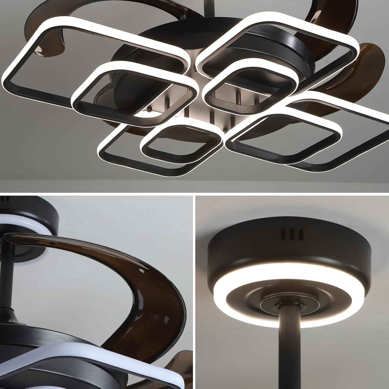 48' Ceiling Fans with Lights and Remote Control 3000-6000K Dimmable Morden LED Fans Light, 6 Wind Speeds, Black Chandelier Ceiling Fans for Bedroom Living Room