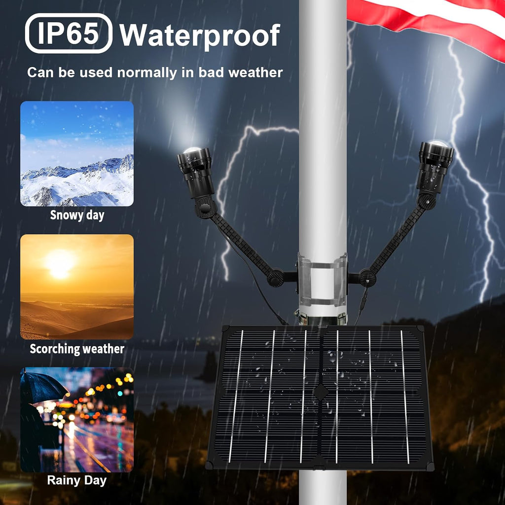 Flag Pole Light Solar Powered, 2-in-1 Super Bright Zoomable Solar Flag Light, 12000mAh 360 Degrees Illumination,Adjustable Bracket, Solar Flagple Light for Most Outdoor 15 to 40 Ft Flag poles