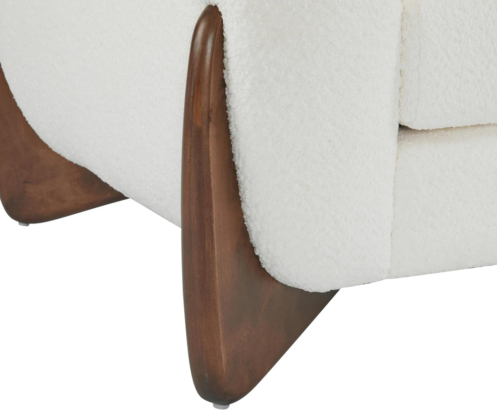 Christopher Knight Home Modern Boucle Fabric Upholstered Club Chair for Living Room, Home Office, Apartment, Relaxing Chair with Removable Cushion and Birch Wood Legs, White and Walnut