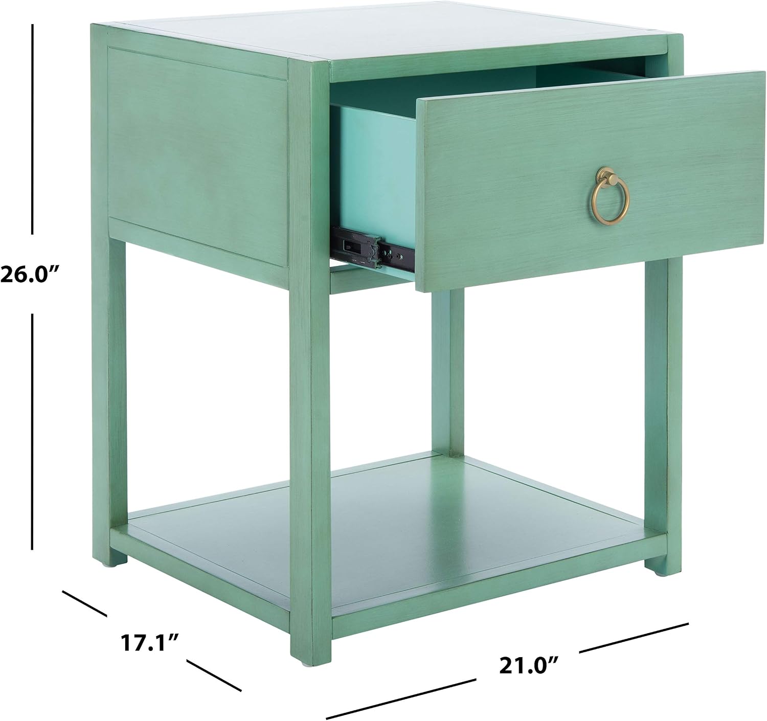 SAFAVIEH Furniture - Sadie 1-Drawer Nightstand - Turquoise - Wood - Glam Gold Hardware Design - Ideal for Bedroom, 21'W x 17.2'D x 26'H - Fully Assembled (NST9201C)