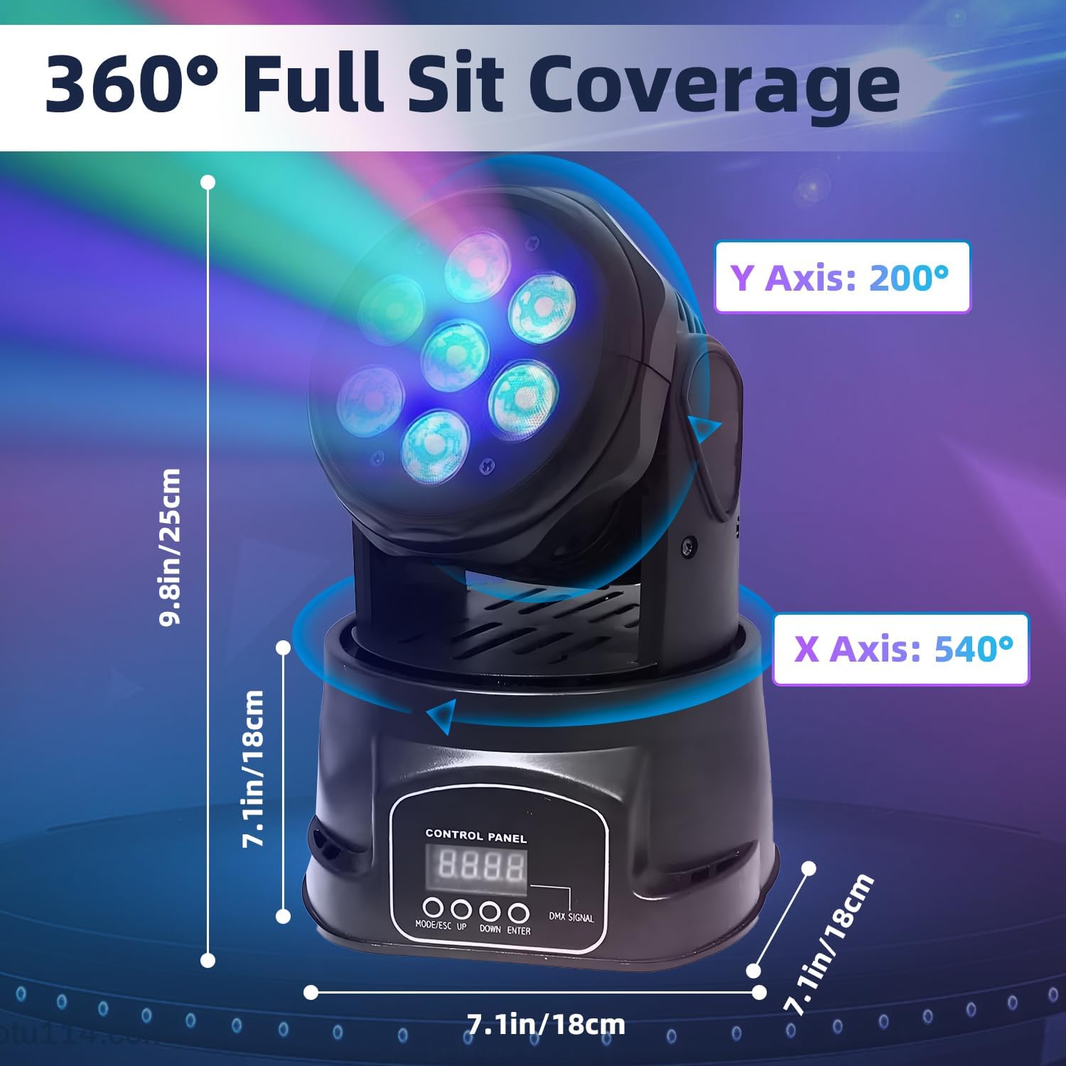 Moving Head Light 7x10W, RGBW Stage Lightin with Remote Control, DMX 512 Strobe, LED Beam Spotlight 9/14 CH, for DJ Disco Wedding Bar Christmas Halloween Party Church (2 Pack)