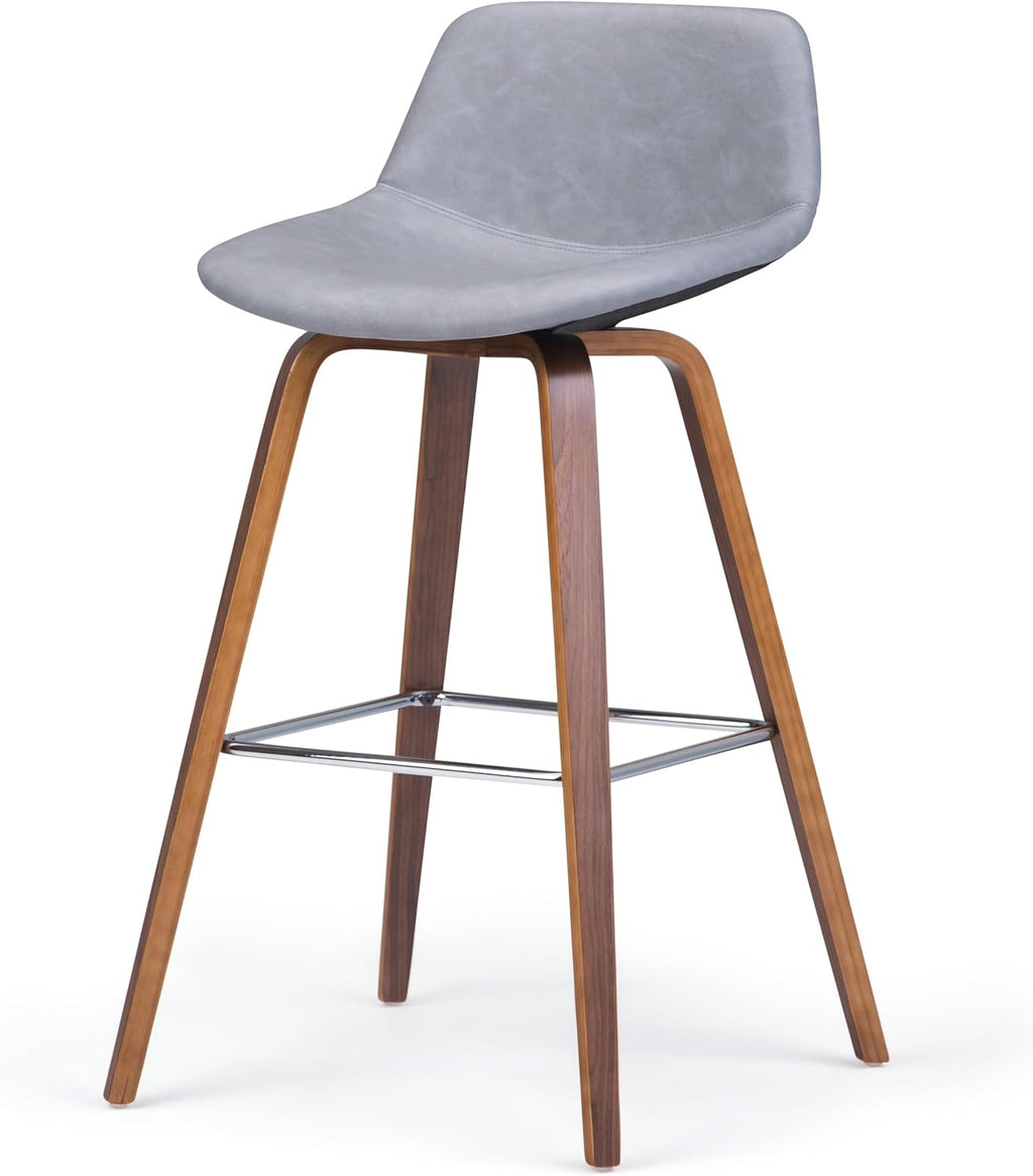 SIMPLIHOME Randolph Mid Century Modern 28 inch Bentwood Counter/ Bar Height Stool (Set of 2) in Stone Grey Vegan Faux Leather for the Dining Room and Kitchen