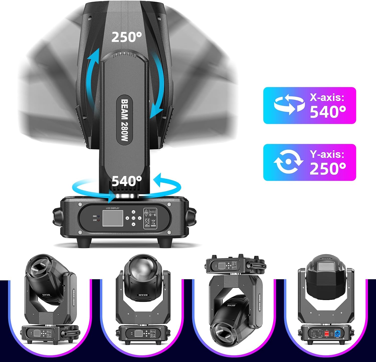 Moving Head Light 280W 10R WZYBUTA LED Beam Stage Lights DJ Lights 17 Gobos 15 Colors DMX512 Prism Rainbow Effect Spotlights Sound Activtaed for Bar Disco Wedding Concert Lighting (10 Pack)