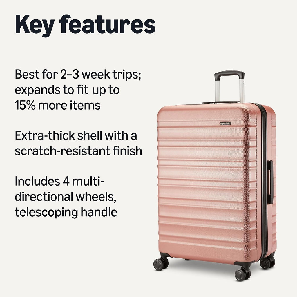 Amazon Basics 30' Hardside Large Checked Luggage, Expandable For Up to 15% More Space, Scratch-Resistant Surface, Four Multi-directional Wheels, Rose Gold