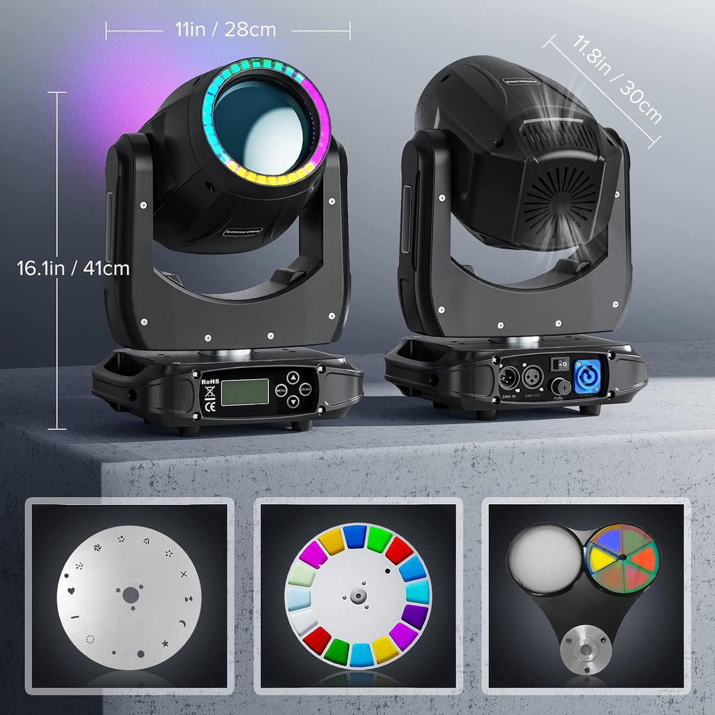 U`King 4Pcs 150W Moving Head Lights DJ Lights Spotlights 15 Gobos 13 Colors 16 Channels DMX 512 with Sound Activated for Stage Lighting Wedding Party
