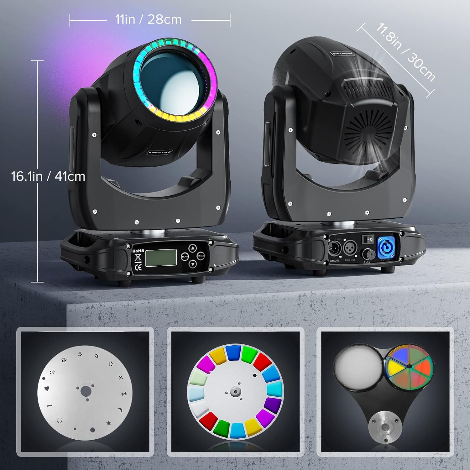 U`King 4Pcs 150W Moving Head Lights DJ Lights Spotlights 15 Gobos 13 Colors 16 Channels DMX 512 with Sound Activated for Stage Lighting Wedding Party