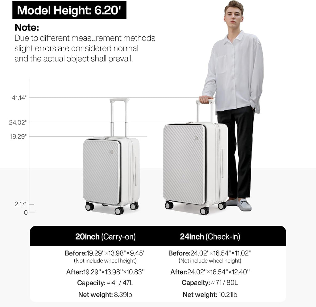 mixi 20 Inch Expandable Carry On Luggage PC Hard Shell Suitcase Top Opening Rolling Travel Suitcases with Spinner Wheels & TSA Lock, Smoke White