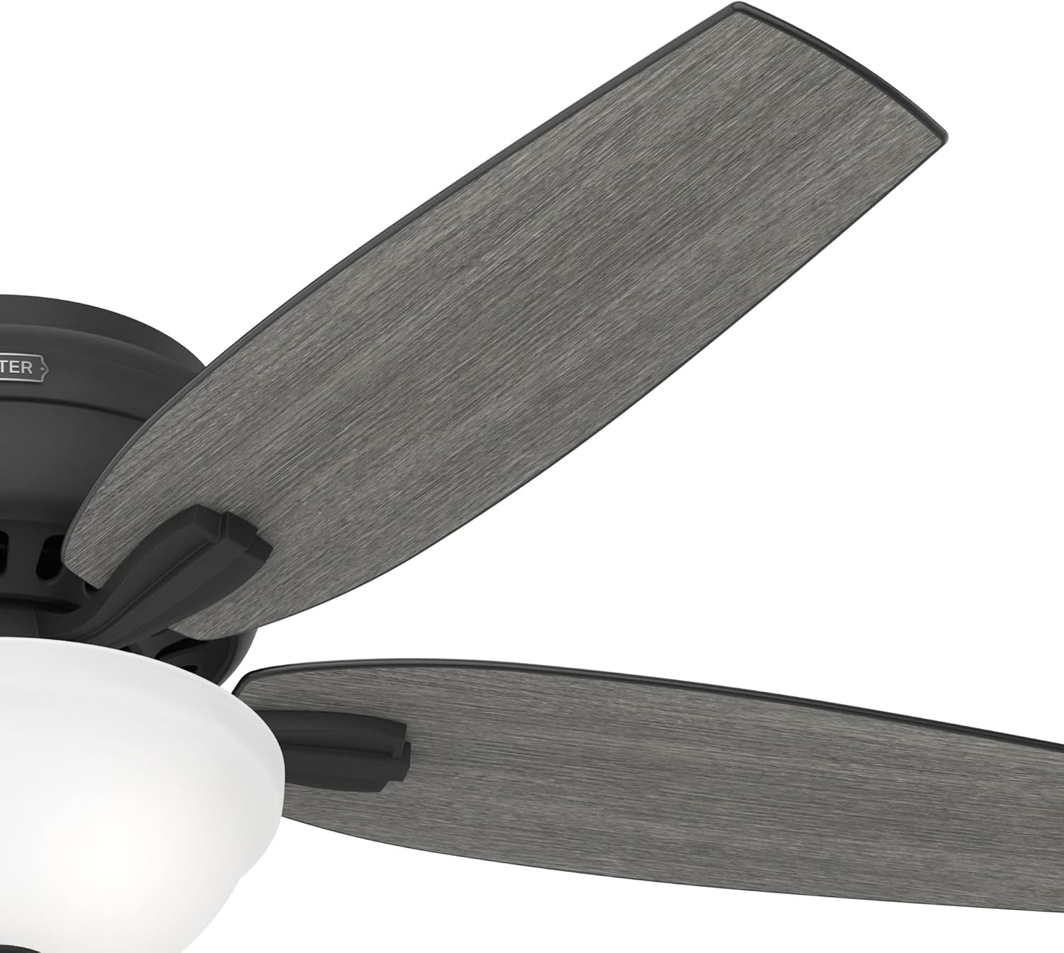 Hunter 52 inch Indoor Ceiling Fan with LED Light - Black Ceiling Fan with Pull Chain, For Bedroom or Living Room, Low Profile Flush Mount, 5 Blades, Includes Bulbs - Newsome 52396, Matte Black