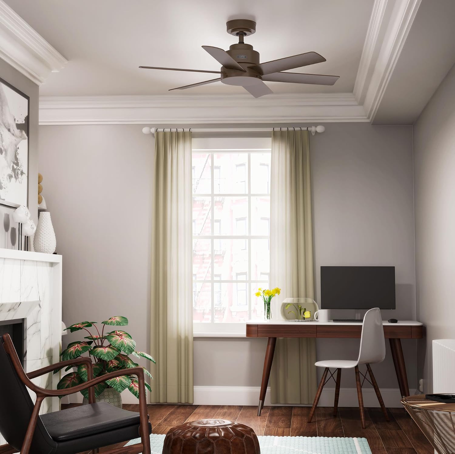 Hunter 44' Kennicott Indoor/Outdoor Ceiling Fan, Wall Control, Matte Bronze | SureSpeed high velocity airflow and no-light design suit covered patios, porches, offices, or small rooms with easy setup.