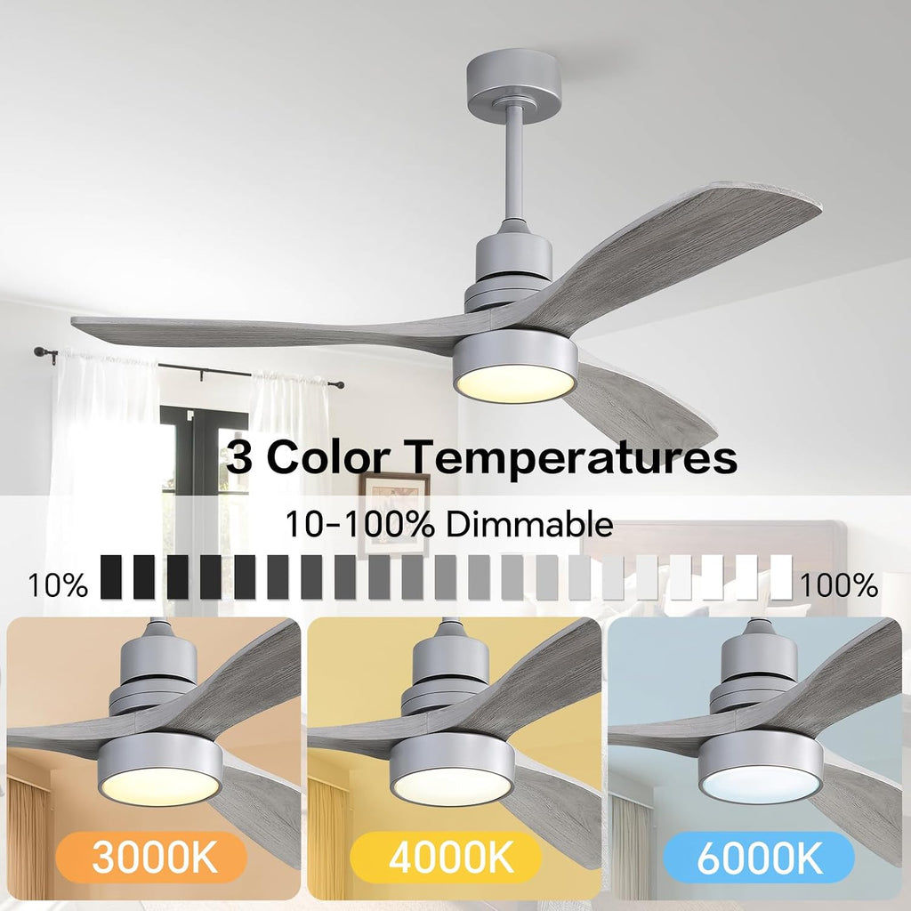 Sofucor Ceiling Fans with Lights, 52 Inch Low Profile Flush Mount Wood Ceiling Fan with Remote for Indoor Farmhouse Bedroom Living Room Outdoor Patio Porch, Reversible DC Motor, Noiseless