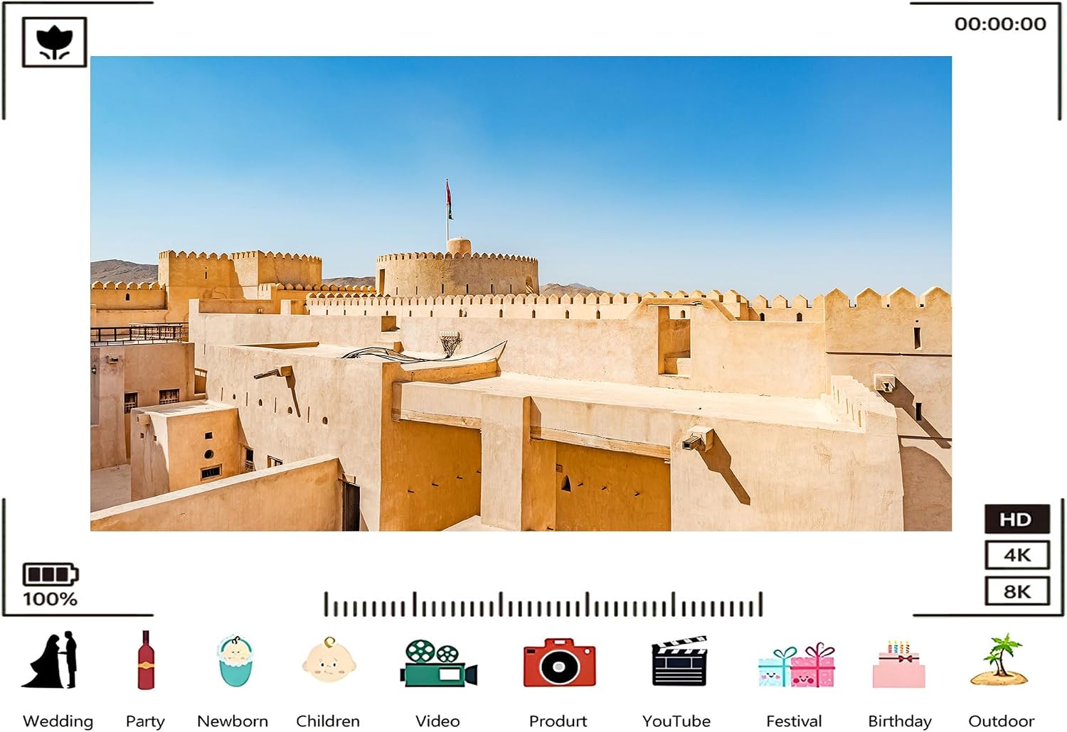 Trykid 20x10ft Arabian Mud Brick Fortress Backdrop Vintage Desert Architecture Clear Blue Sky Photography Background for Travel Theme History Event Party Decoration Photo Booth Prop Fabric