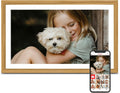 Digital Picture Frame, Frameo 15.6 Inch Large Digital Photo Frame WiFi, 1920 * 1080 IPS FHD Touchscreen, 32GB, Tabletop&Wall-Mounted, Share Video Picture, Electric Frame, Mom Gifts, Natural Woodgrain