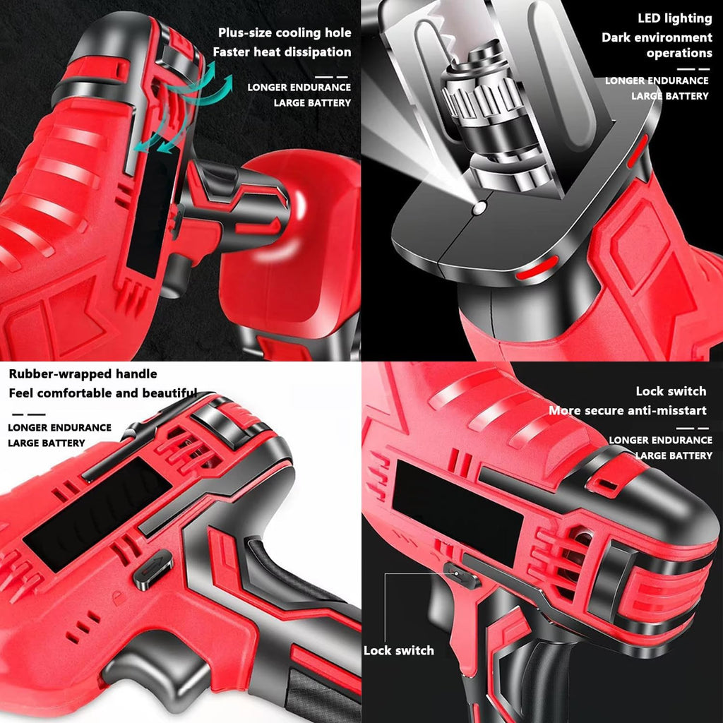 Cordless Reciprocating Saw, Electric Meat Saw, With 4 Removable Saw Blades and 2 3000mah Battery, Stroke Speed 2000/Min, Suitable for Cutting Metal, Wood, Etc.