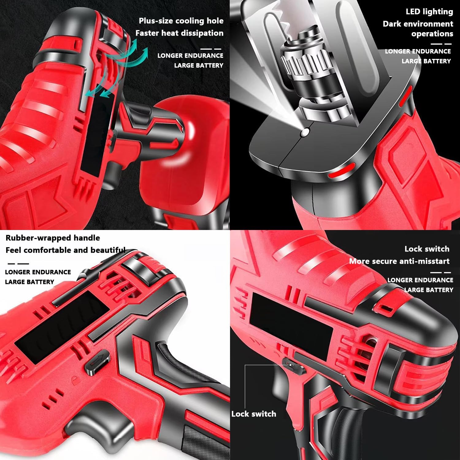 Cordless Reciprocating Saw, Electric Meat Saw, With 4 Removable Saw Blades and 2 3000mah Battery, Stroke Speed 2000/Min, Suitable for Cutting Metal, Wood, Etc.