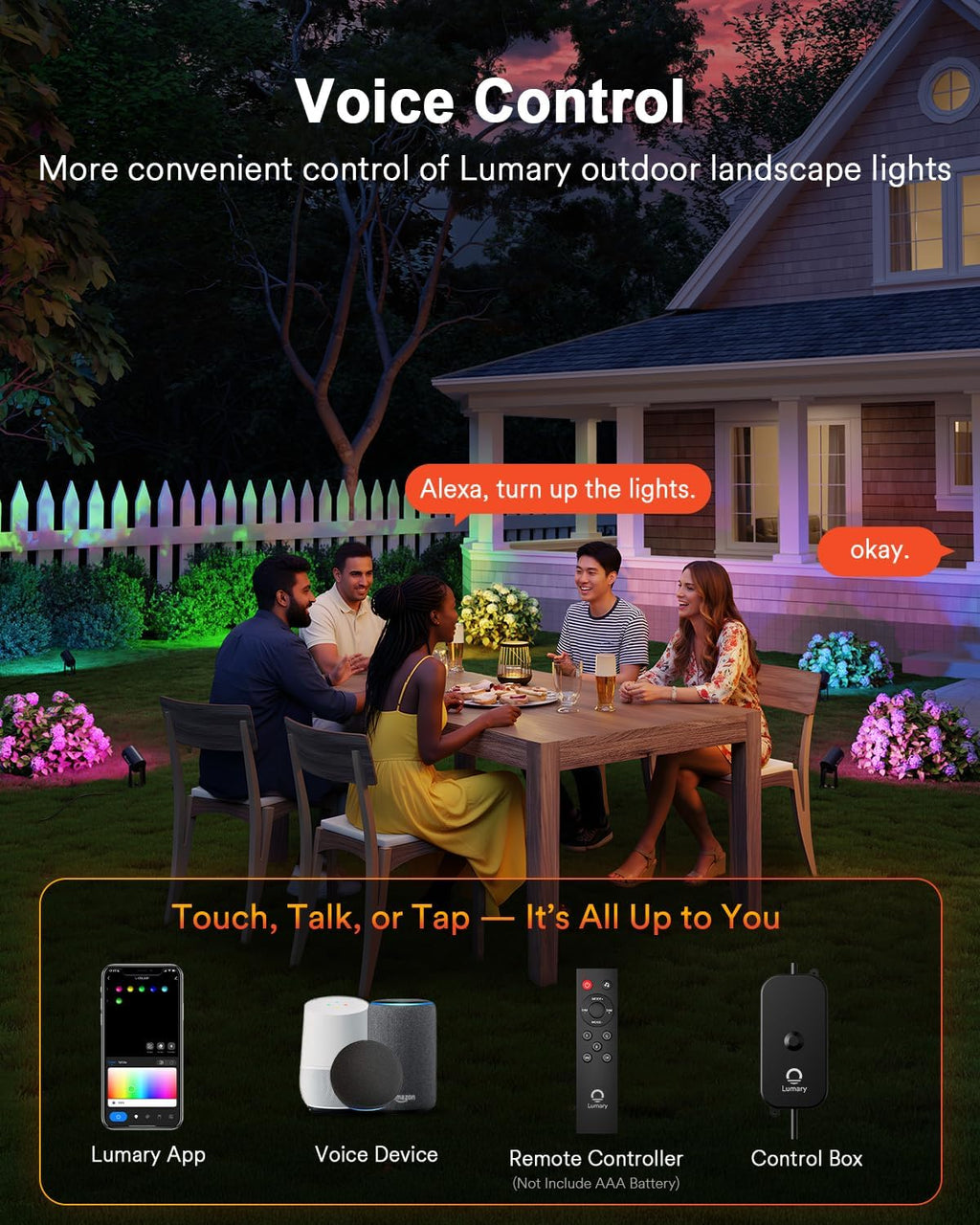 Lumary Smart Landscape Lights Pro 500LM, 6 Pack Color Changing Landscape Spotlights IP65 Waterproof, RGBAICW Low Voltage Outdoor Lights for Garden Yard and Pathway, APP/Remote/Voice Control, 65FT