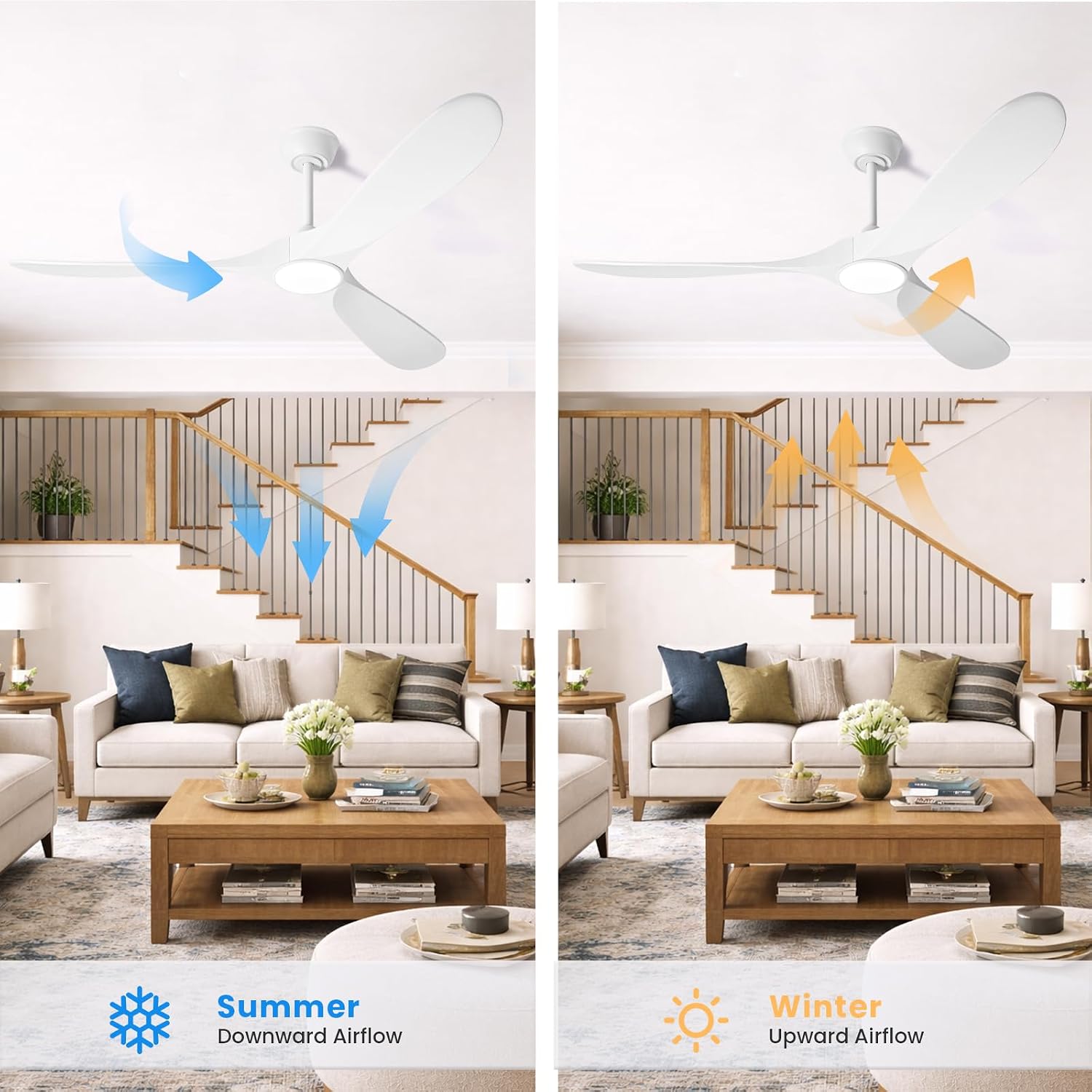 heimo 72 Inch White Ceiling Fan with Light and Remote, Wood Outdoor Ceiling Fans with Lights Dimmable for Bedroom Living Room Patios Proch Office Rustic Extra Large High Cfm Exterior Fan