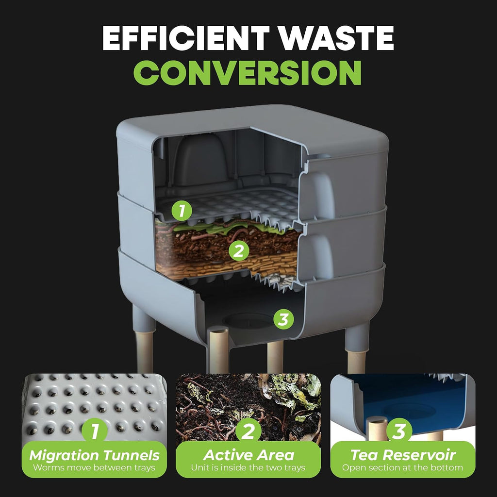 FCMP Outdoor - The Essential Living Composter, 4-Tray Worm Vermicomposter Bin, Grey
