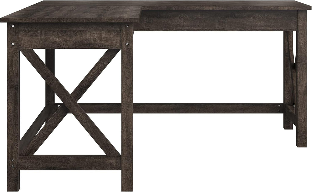 Lavish Home 59' L-Shaped Desk – Corner Computer Desk for Home Office, Space-Saving Workstation with X-Frame Legs, Writing or Craft Desk for Small Spaces (Dark Gray)
