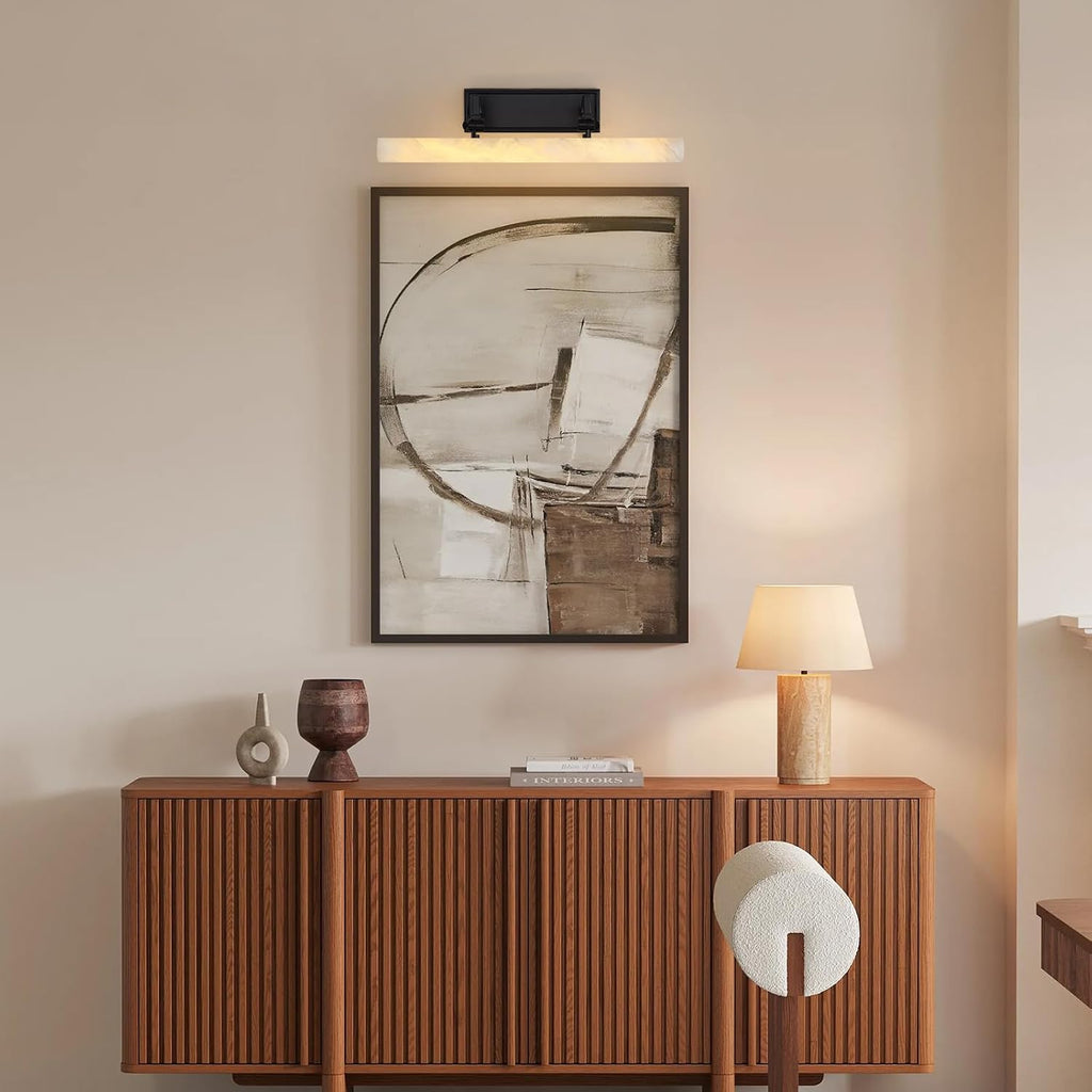 Alabaster Picture Lights for Wall, 20in Spanish Marble Picture Light Hardwired, Black Vanity Lights for Bathroom, Dimmable Modern Wall Lighting Gallery Light for Paintings, Bookshelf, Poster Display