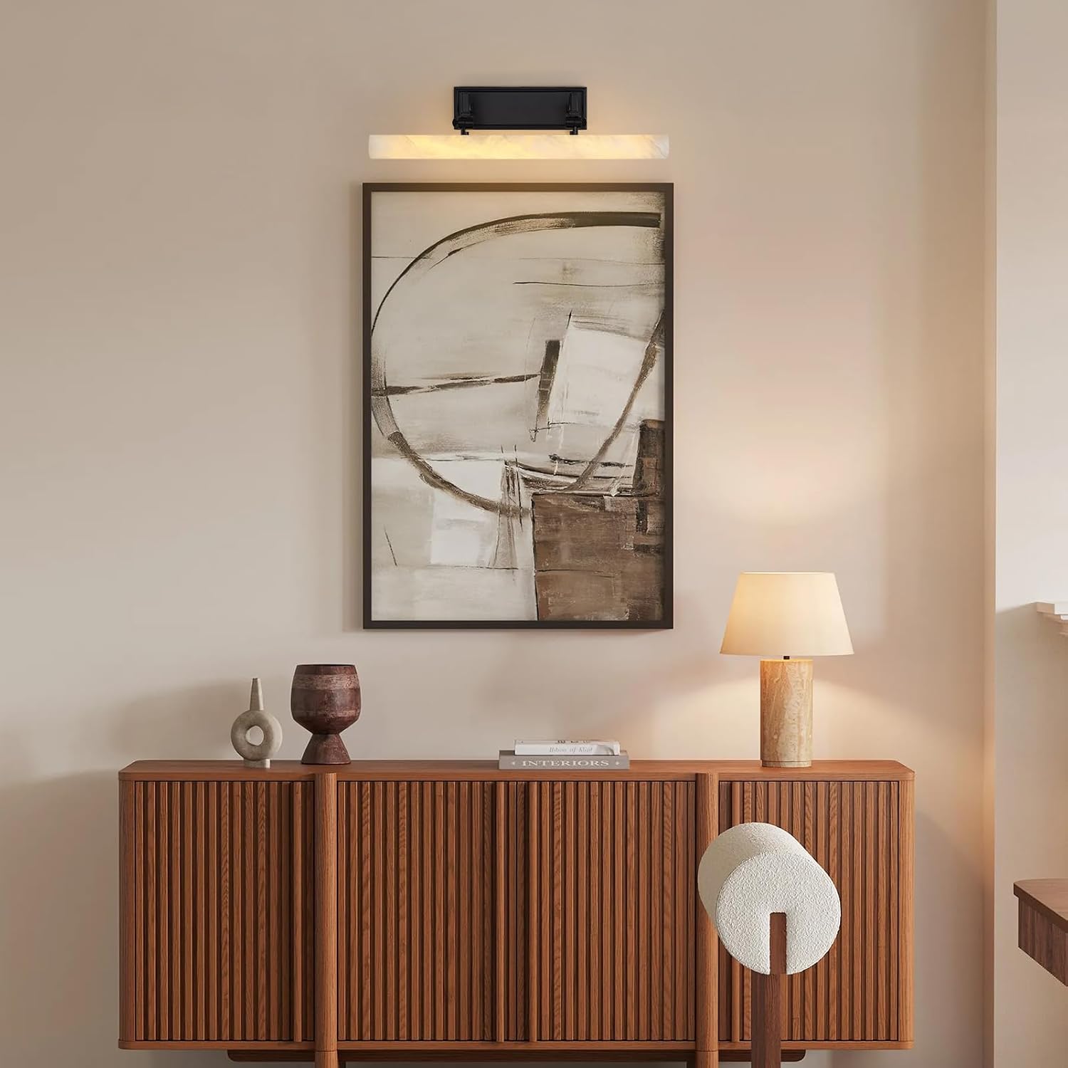 Alabaster Picture Lights for Wall, 20in Spanish Marble Picture Light Hardwired, Black Vanity Lights for Bathroom, Dimmable Modern Wall Lighting Gallery Light for Paintings, Bookshelf, Poster Display