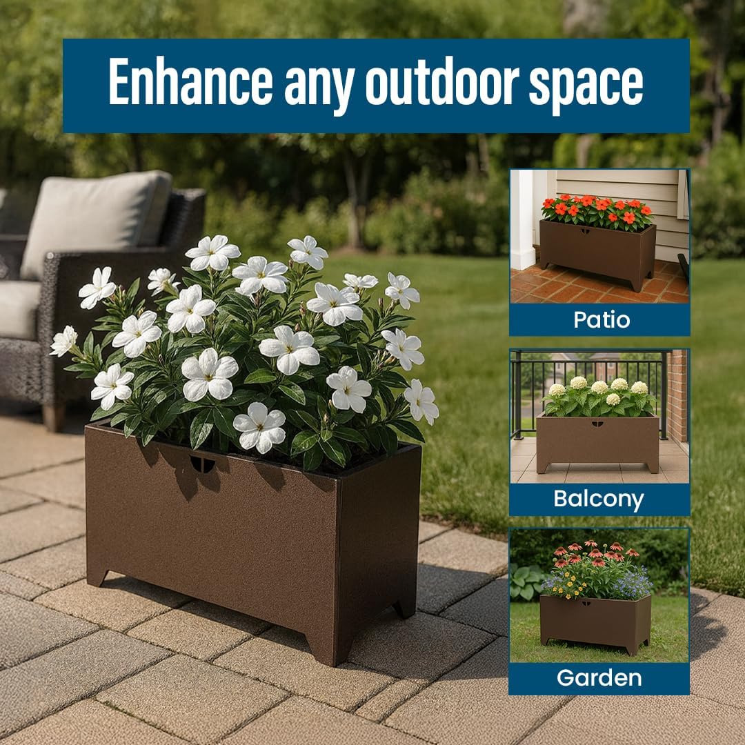 Tarter Rectangle Modern Planter for Outdoor Plants with Tools Included - 16.5 in. H x 32.50 in. L x 16.25' D - Large Raised Garden Bed Planter Box with Galvanized Steel - Lawn & Gardening Essentials
