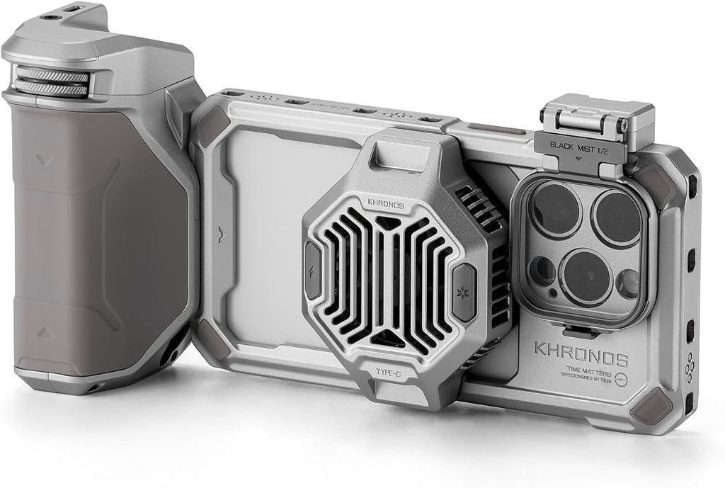 Tilta Khronos Advanced Kit Compatible with iPhone 15 Pro - Titanium White | Phone Case, Cooling Fan, ND Filter, PD Focus Handle