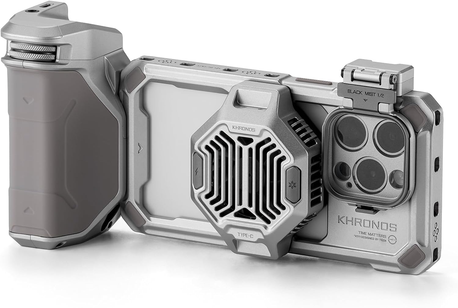Tilta Khronos Advanced Kit Compatible with iPhone 15 Pro - Titanium White | Phone Case, Cooling Fan, ND Filter, PD Focus Handle