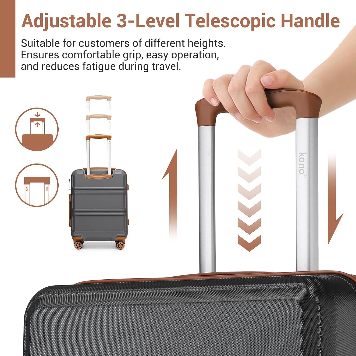 Kono 3 Piece Luggage Sets with Spinner Wheels TSA Lock Lightweight PC+ABS Hardside Travel Rolling Suitcases 20in 24in 28in Carry on Apricot Grey