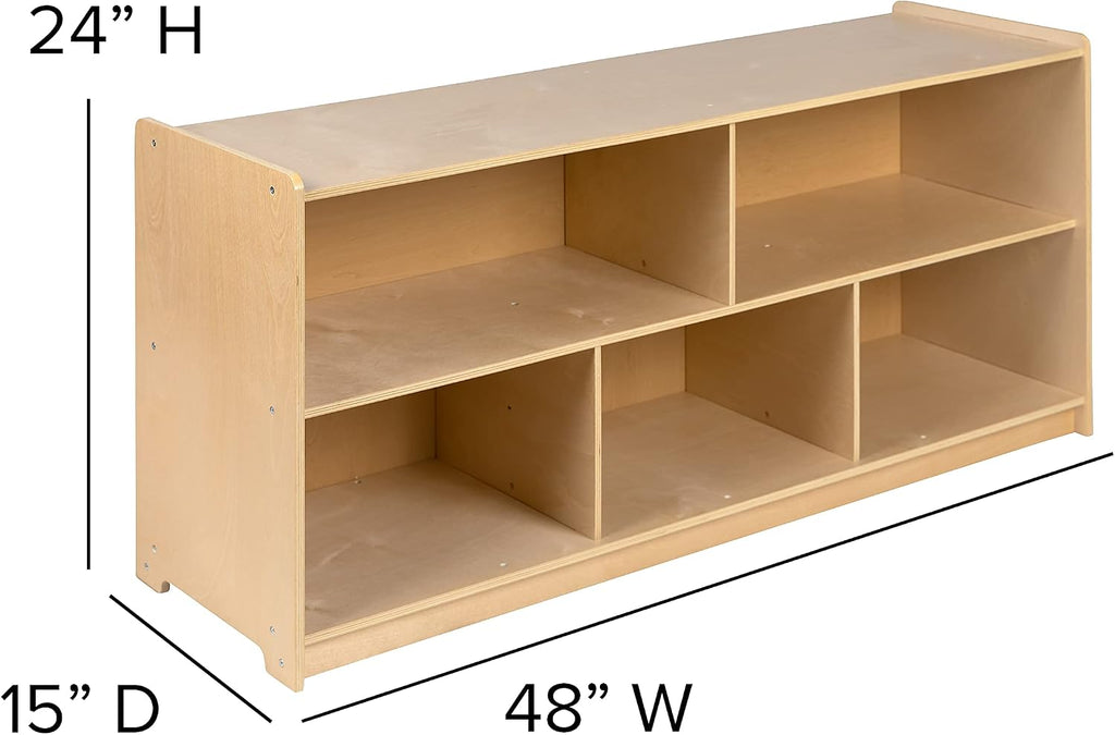 Flash Furniture Hercules Wooden 5 Section School Classroom Storage Cabinet for Commercial or Home Use - Safe, Kid Friendly Design - 24'H x 48'L (Natural)