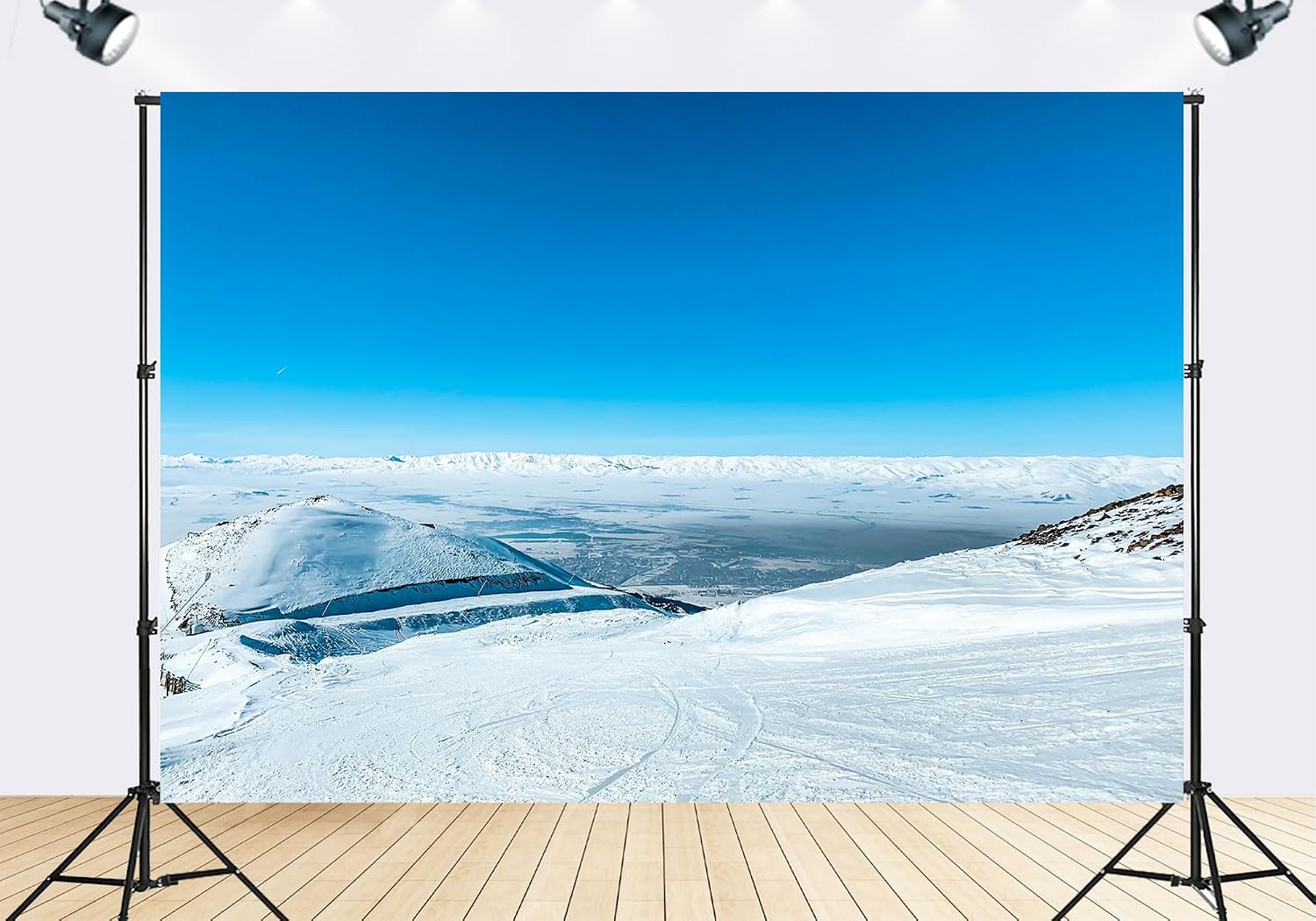 Trykid 20x10ft Alpine Ski Resort Backdrop Snow Covered Mountains Clear Blue Sky Photography Background Home Wall Decor Winter Theme Party Decoration Photo Booth Prop Fabric