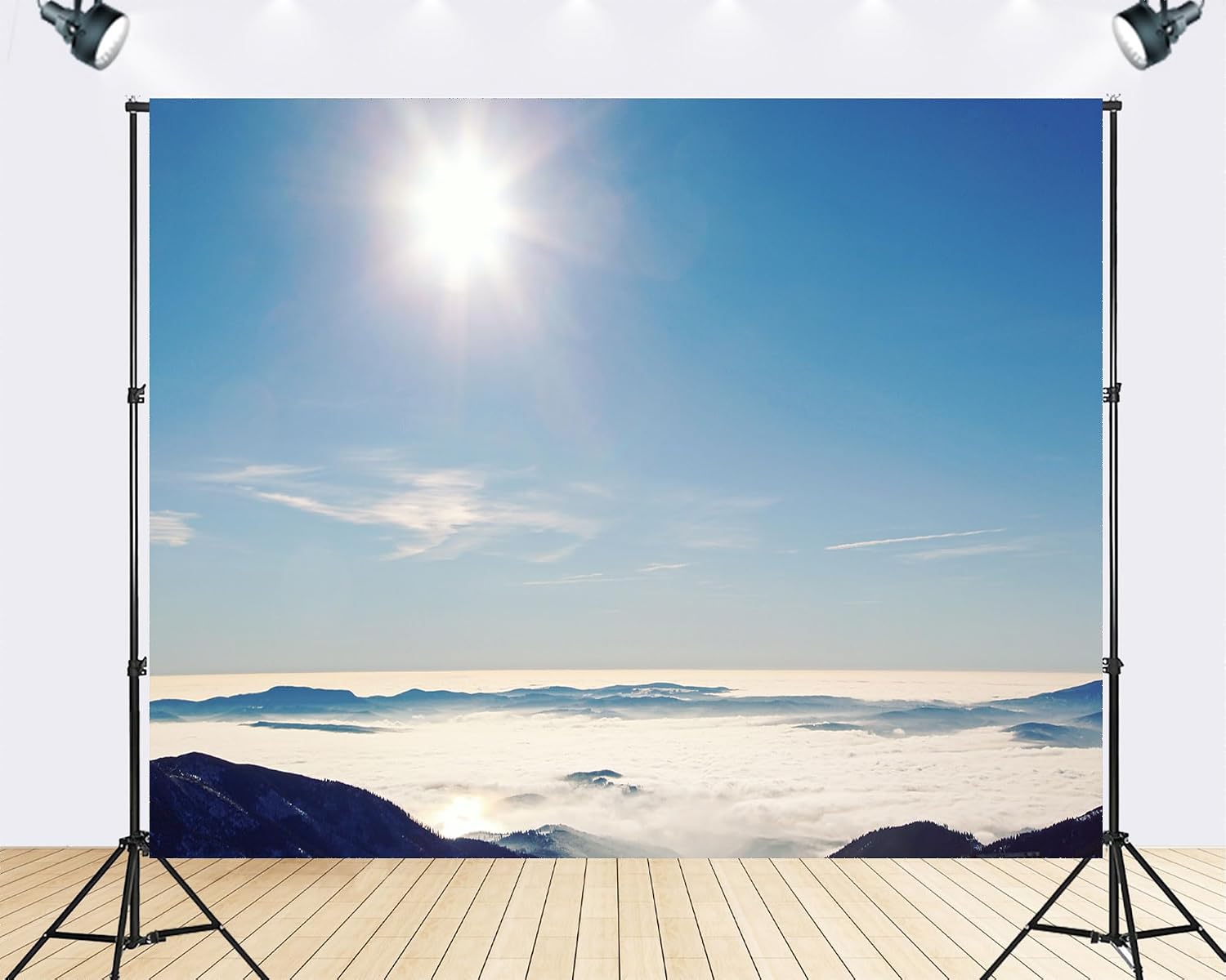 Trykid 20x10ft Bright Sun Mountain Clouds Backdrop Clear Blue Sky Sea of Clouds Photography Background Hiking Adventure Themed Party Decoration Photo Booth Prop Fabric
