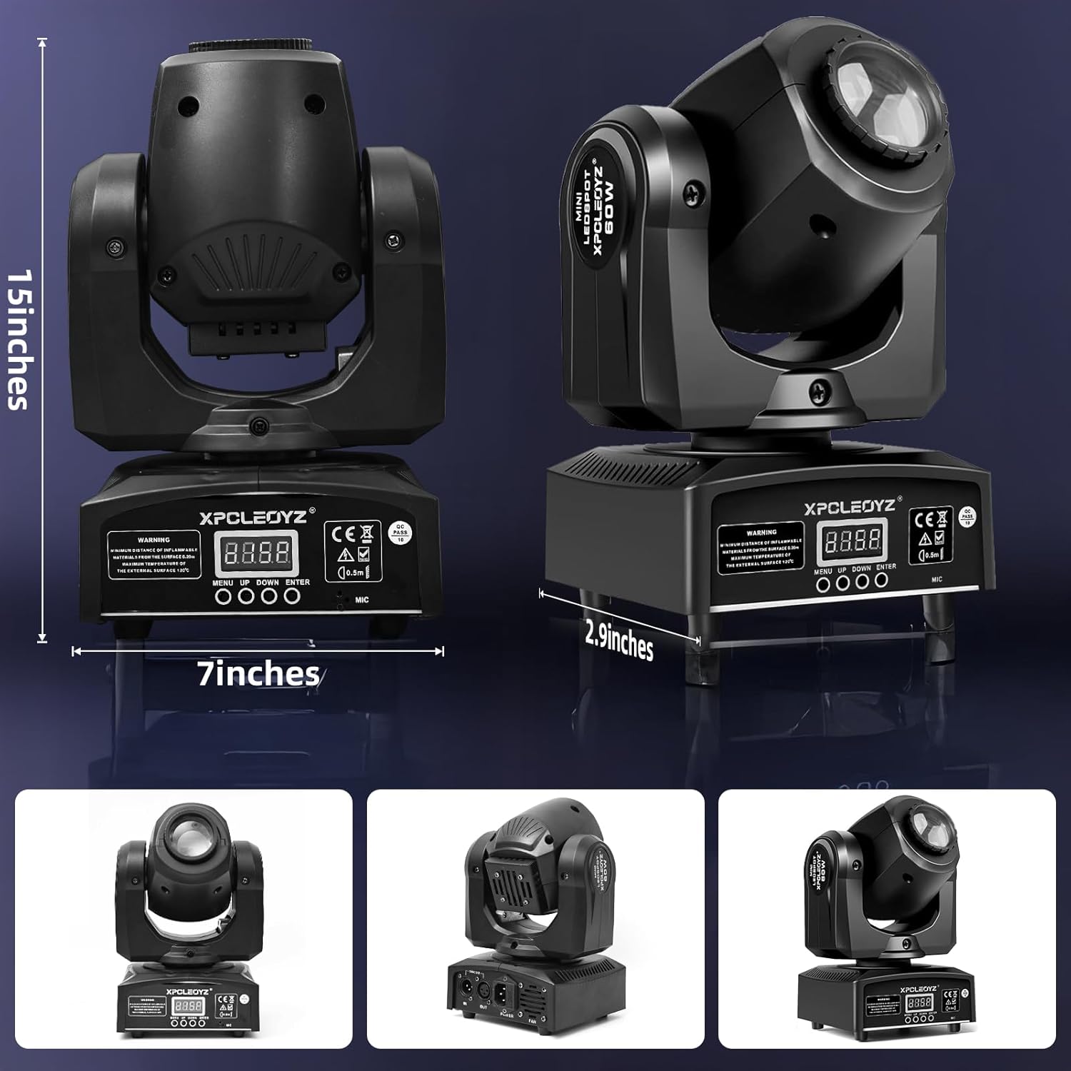 Stage Lights Moving Head Lights 8 Gobos 8 Colors 11 Channels 60W Spotlights DMX 512 with Sound Activated for Wedding DJ Party Stage Lighting 2PCS