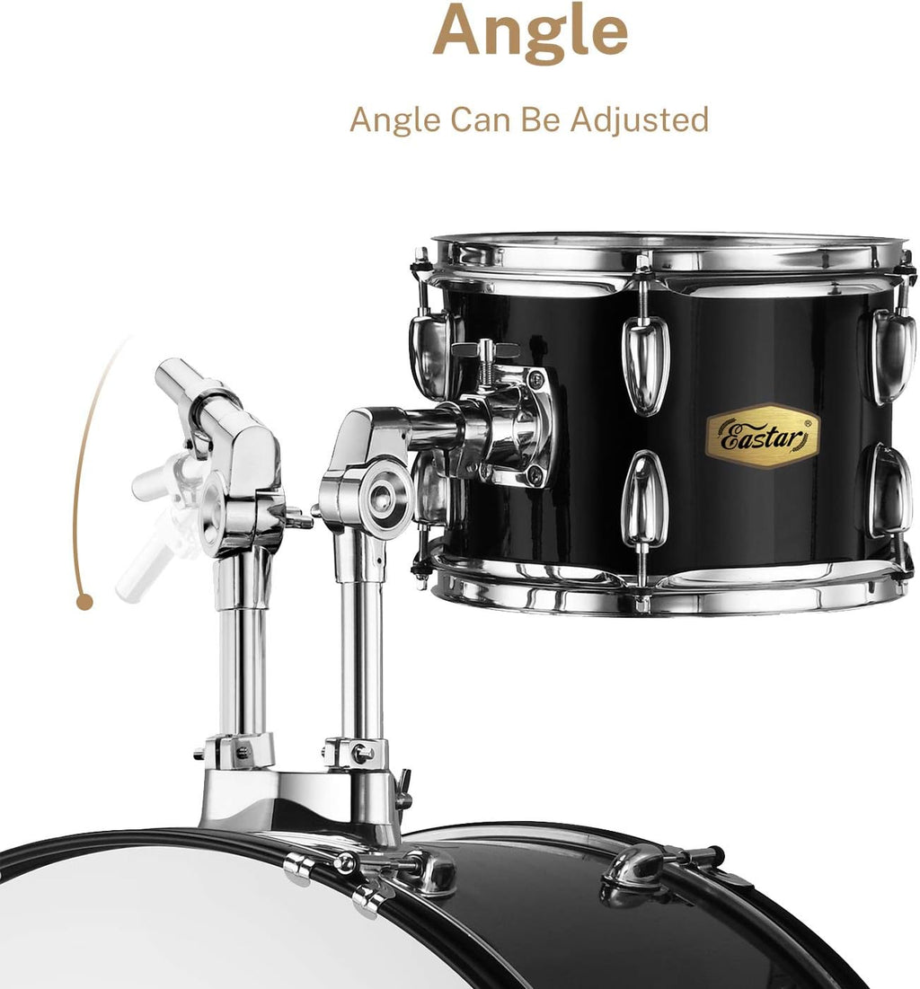 Drum Set Eastar 22 inch for Adults, 5 Piece Full Size Drum Kit Junior Beginner with Pedal Cymbals Stands Stool and Sticks, Mirror Black