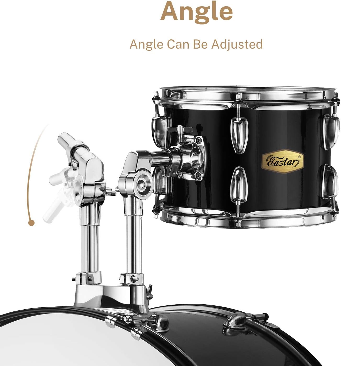 Drum Set Eastar 22 inch for Adults, 5 Piece Full Size Drum Kit Junior Beginner with Pedal Cymbals Stands Stool and Sticks, Mirror Black
