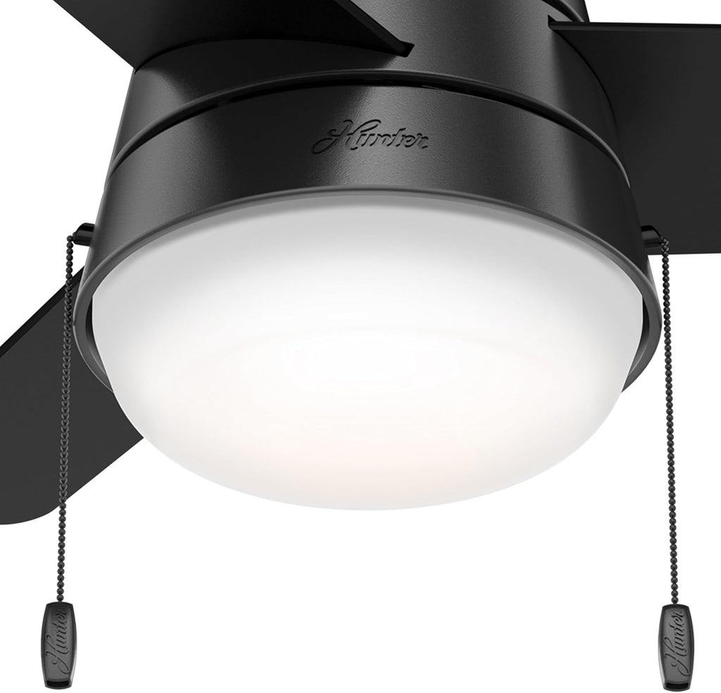 Hunter Fan 36 Inch Matte Black Indoor Ceiling Fan with Light and Pull Chain for Bedroom, Kitchen, Living Room (Renewed)