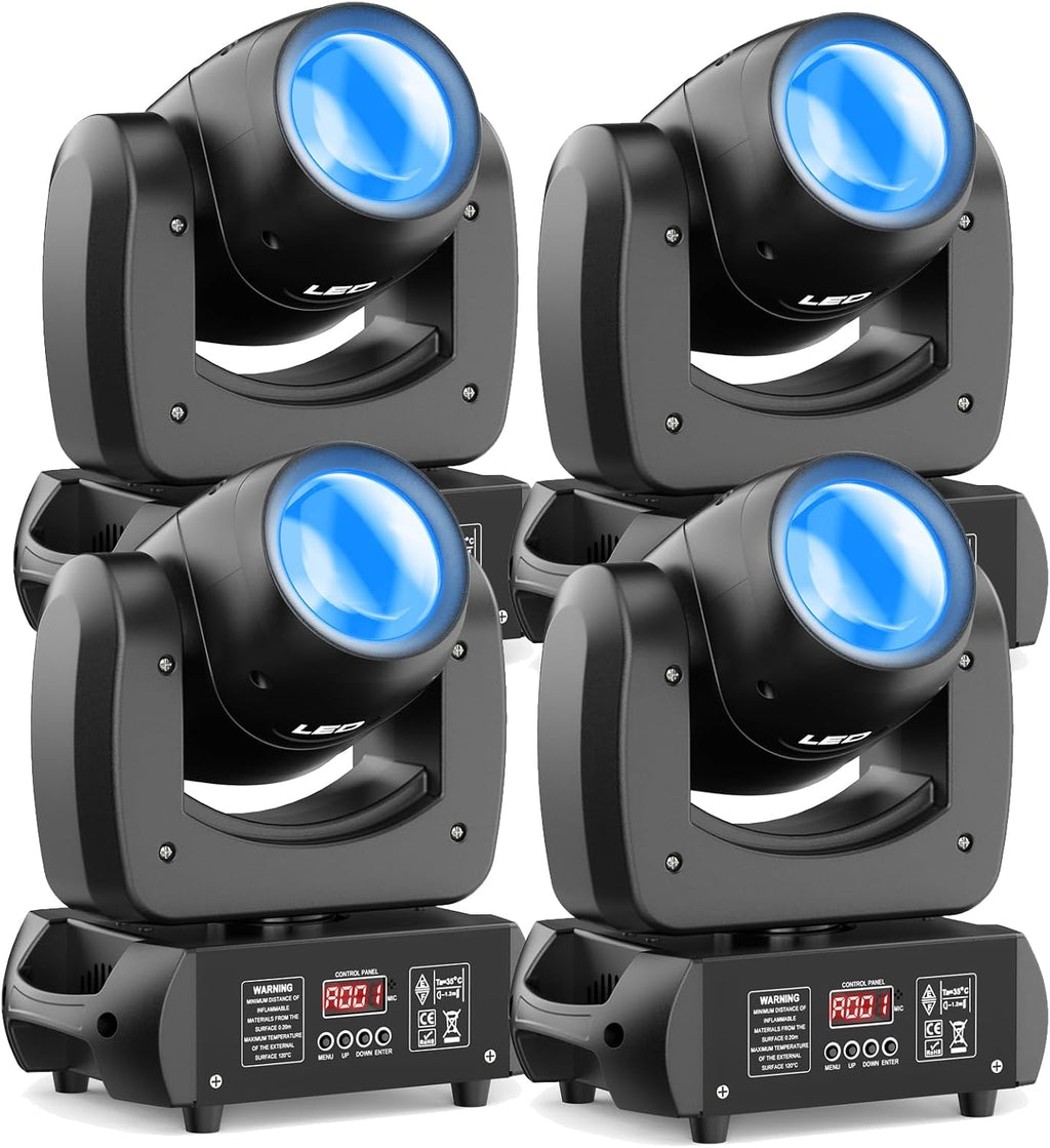 HOLDLAMP 120W LED Moving Head Light with Rotating 18-Facet Prism, Gobos and 8 Colors by DMX and Sound Activated Control (Moving Heads 4 Pack)