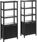 Bush Home Fluted 5 Shelf Bookcase with Doors - Set of 2, Living Room Furniture, Camille Collection, Onyx Birch Black