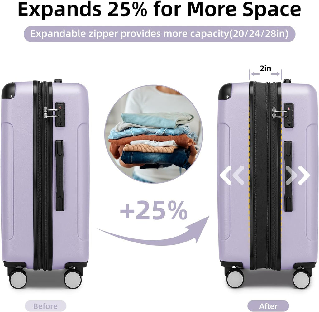 LARVENDER Luggage Sets 6 Piece Suitcases with Wheels, Expandable Suitcase Set ABS Hard Shell Luggage for Women with TSA Lock Double Spinner Wheels (Black Brown, 6 Piece Set)