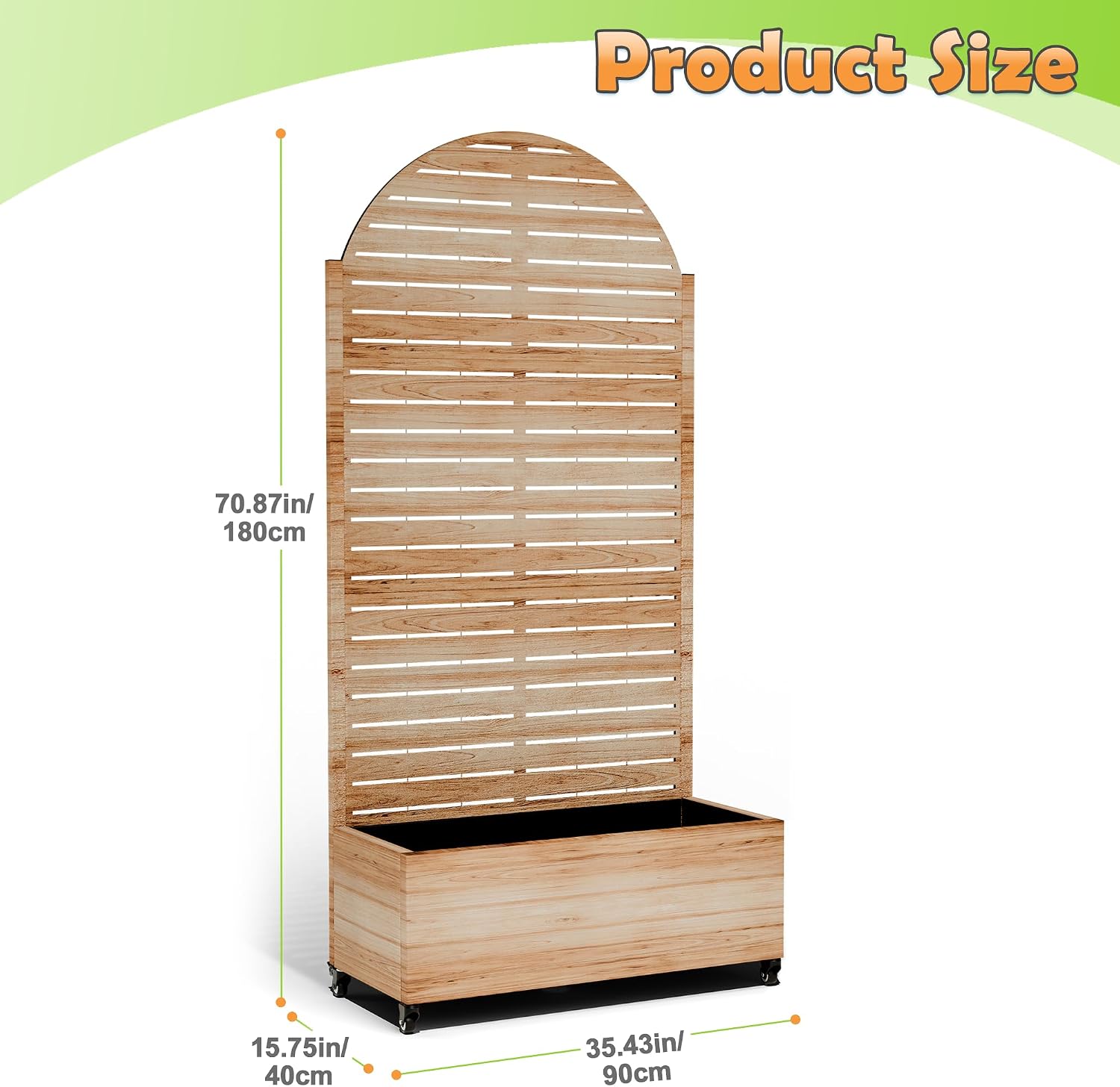 Metal Raised Garden Bed with Trellis, 2-in-1 Planter Box & Privacy Screen for Climbing Plants, Outdoor Standing Flower Bed with Drainage Holes, 35.4'L x 15.7'W x 70.1'H, Acacia Wood Grain-Louvered