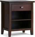 SIMPLIHOME Artisan Bedside Table - 24 inch Wide Solid Wood Nightstand Table in Russet Brown, Transitional Bedroom Side or End Table with 1 Drawer and Open Shelf Storage