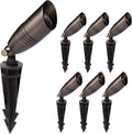 Solid Brass Low Voltage Landscape Spotlight Directional Spot Up Light in Antique Brass Finish with Ground Spike and Waterproof Grease Cap Wire Connectors (6 Set)