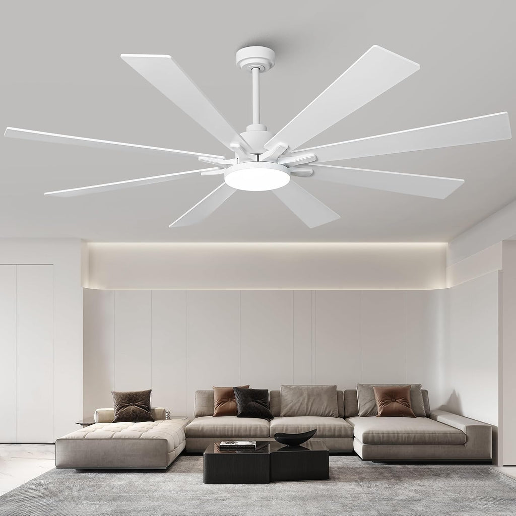 72 Inch Modern Ceiling Fans with Lights and Remote Large Airflow Ceiling Fan,Dimmable Lighting, Reversible DC Motor, Noiseless, Indoor Outdoor Use for Living Room, Office, Garage, Matte White