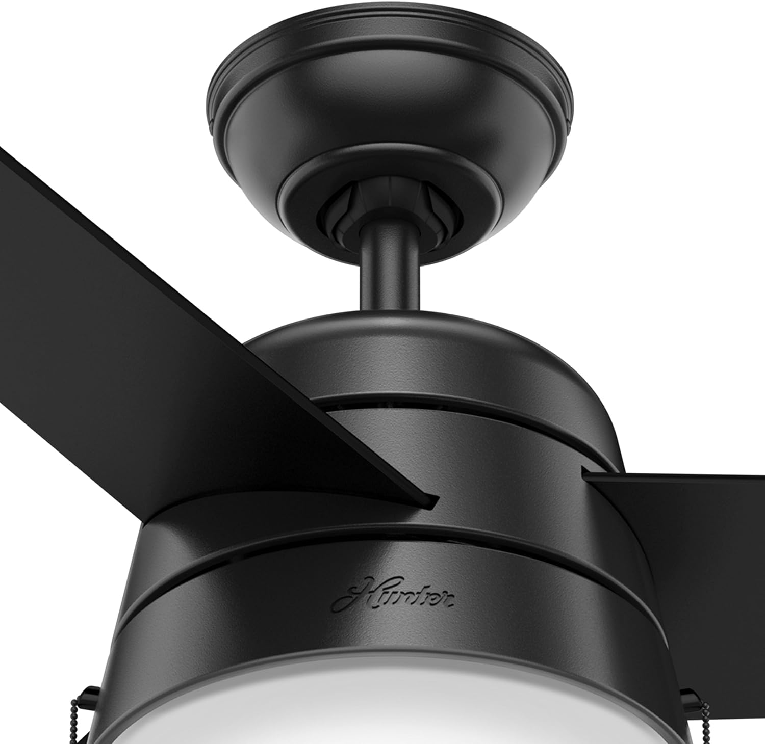 Hunter Fan 36 Inch Matte Black Indoor Ceiling Fan with Light and Pull Chain for Bedroom, Kitchen, Living Room (Renewed)